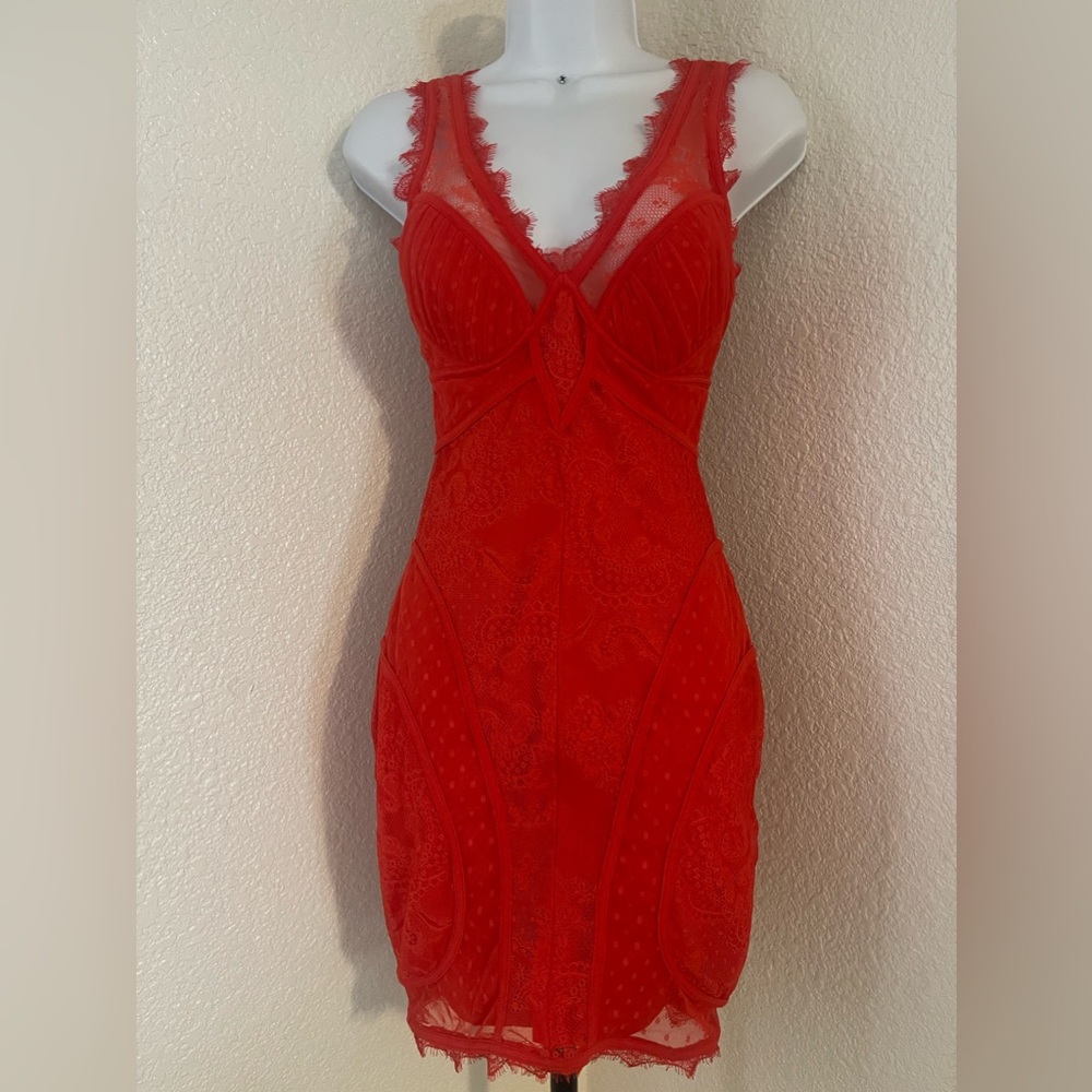 Sexy bebe red lace dress